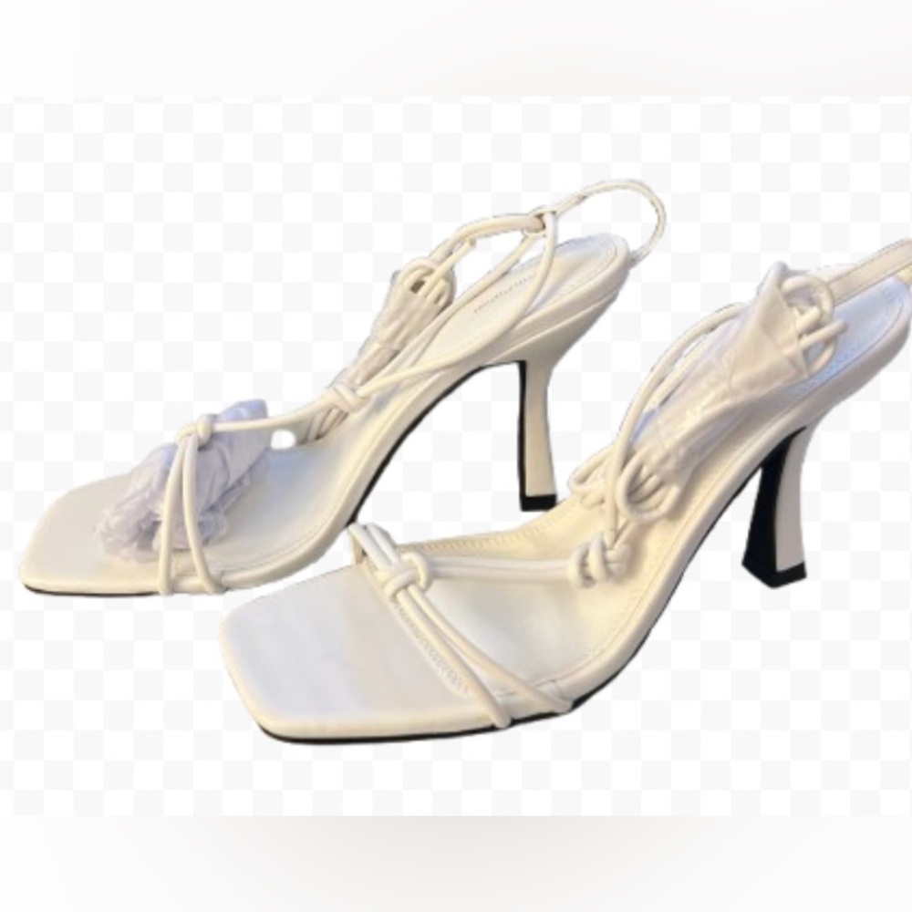 PrettyLittleThing White Square Toe Twisted Knot Lace Up Heel Sandals BNIB!!